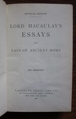 Lord Macaulay's Essays and Lays of Ancient Rome
 Additional Image