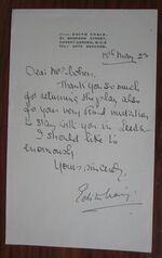 Signed letter from suffrage campaigner, theatre director and producer, and costume designer, Edith Craig
