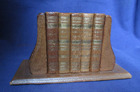 Leather Bound Miniature Dictionaries Set: English, English to French, English to German, English to Spanish and English to Italian - on leather and wood stand
