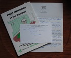 First Memory - handwritten memory on headed notepaper with signed postcard and accompanying book, First Memories of the Famous
